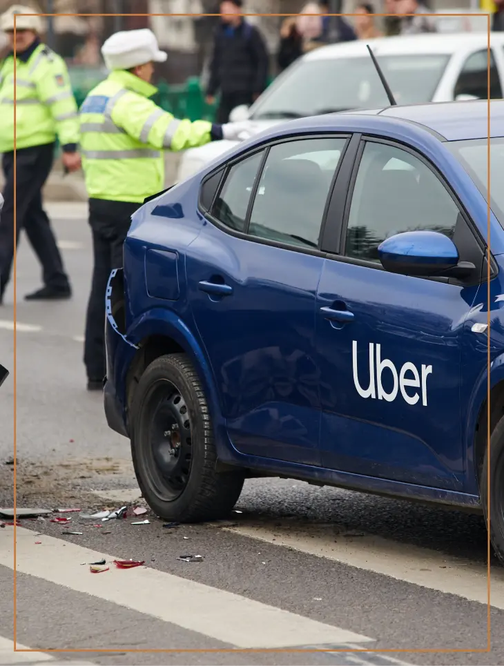 An Uber car involved in a car accident in Burbank.